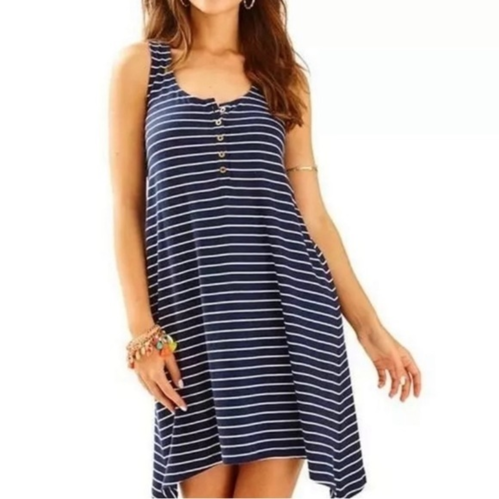 Lilly Pulitzer Jennalyn Swing Sailor Stripe 100% Pima Cotton Swing Dress Size XS